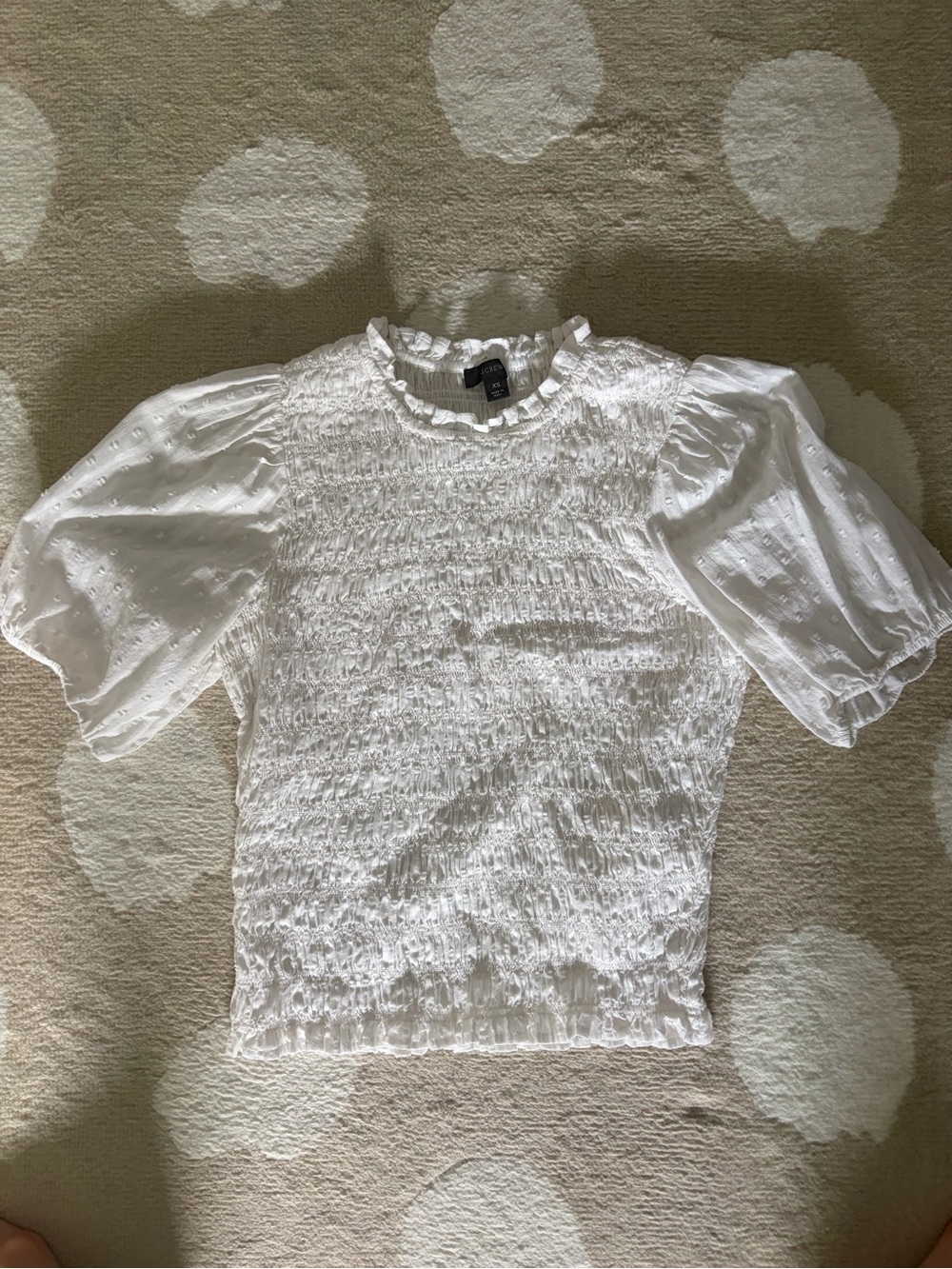 J. Crew White Smocked Puff-Sleeve Blouse